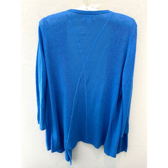 KENAR | Blue Linen Blend Lightweight Open Front Waterfall Cardigan | Large - Picture 5 of 7